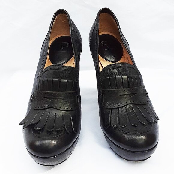 FRYE Naiya Kiltie Moc Black Leather Heels Size 11M - Picture 4 of 11